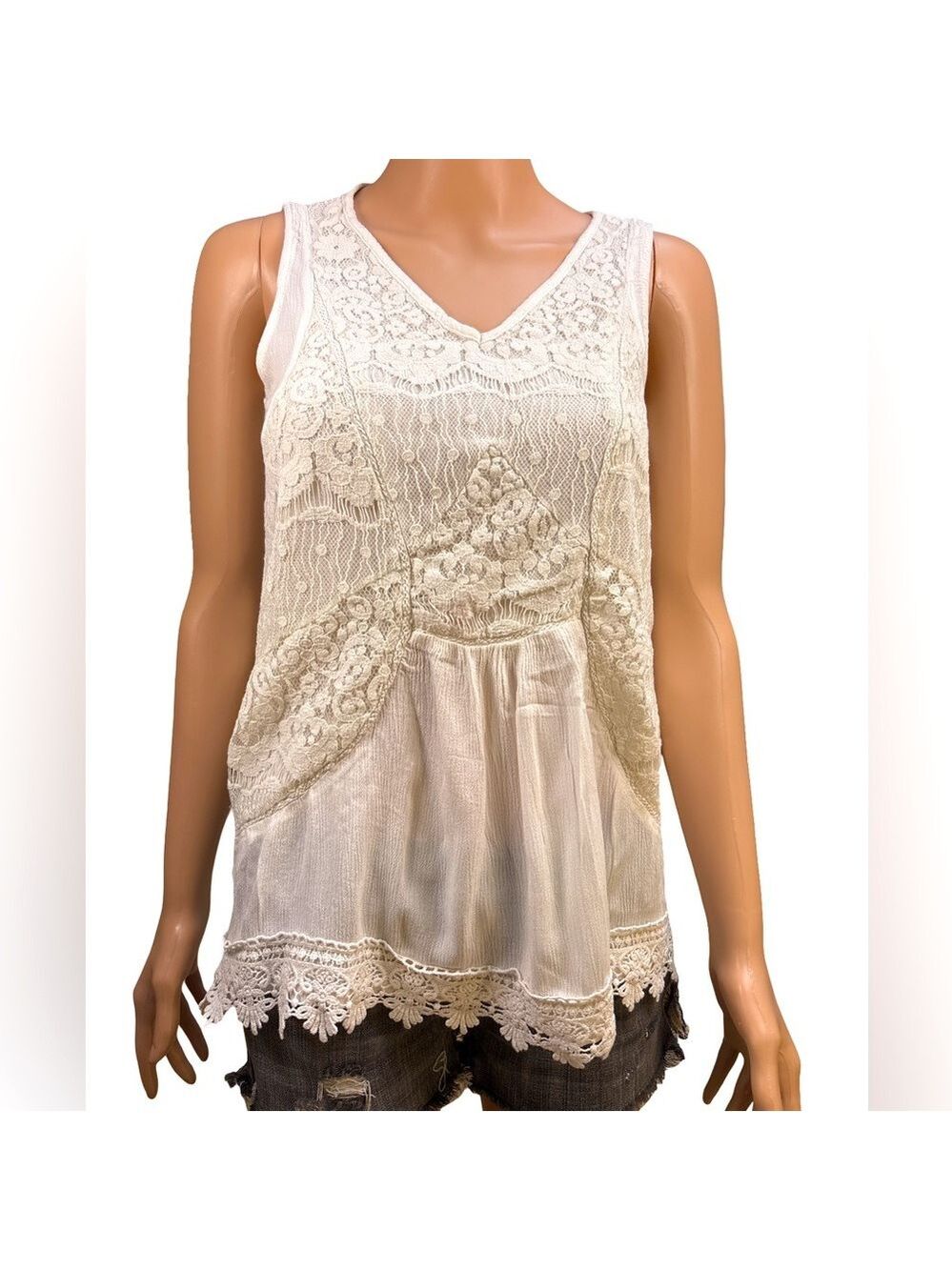 Knox Rose Ivory Lace Tank Top XS
